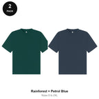 Boxy Oversized T-Shirts 2 Pack - 100% combed cotton 220gsm, Sizes S-2XL - Rainforest + Petrol Blue