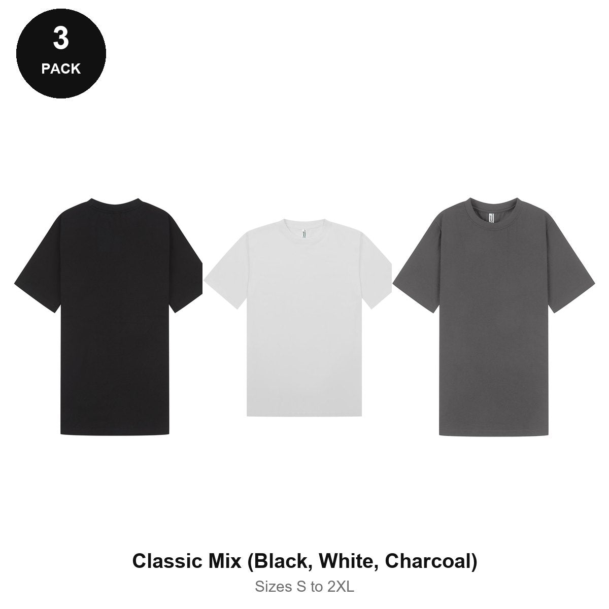 Muscle Tees 3 Pack - 100% combed cotton 180gsm, Sizes S-2XL - Classic Mix (Black, White, Charcoal)
