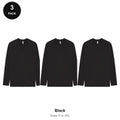 Mens Long Sleeve T-Shirts 3 Pack - 100% ringspun cotton 150gsm, Sizes S-2XL - Black