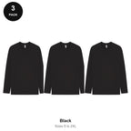 Mens Long Sleeve T-Shirts 3 Pack - 100% ringspun cotton 150gsm, Sizes S-2XL - Black