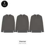 Mens Long Sleeve T-Shirts 3 Pack - 100% ringspun cotton 150gsm, Sizes S-2XL - Charcoal