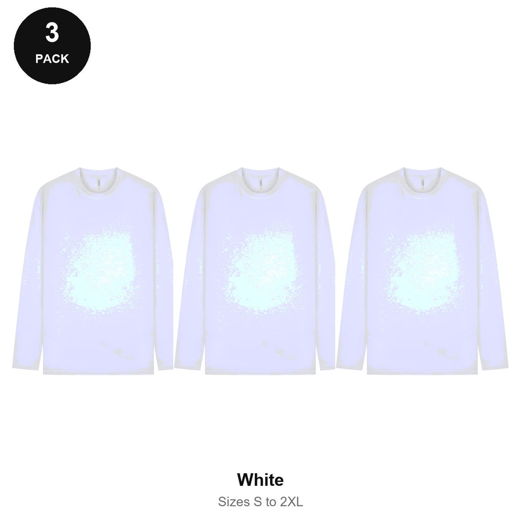 Mens Long Sleeve T-Shirts 3 Pack - 100% ringspun cotton 150gsm, Sizes S-2XL - White