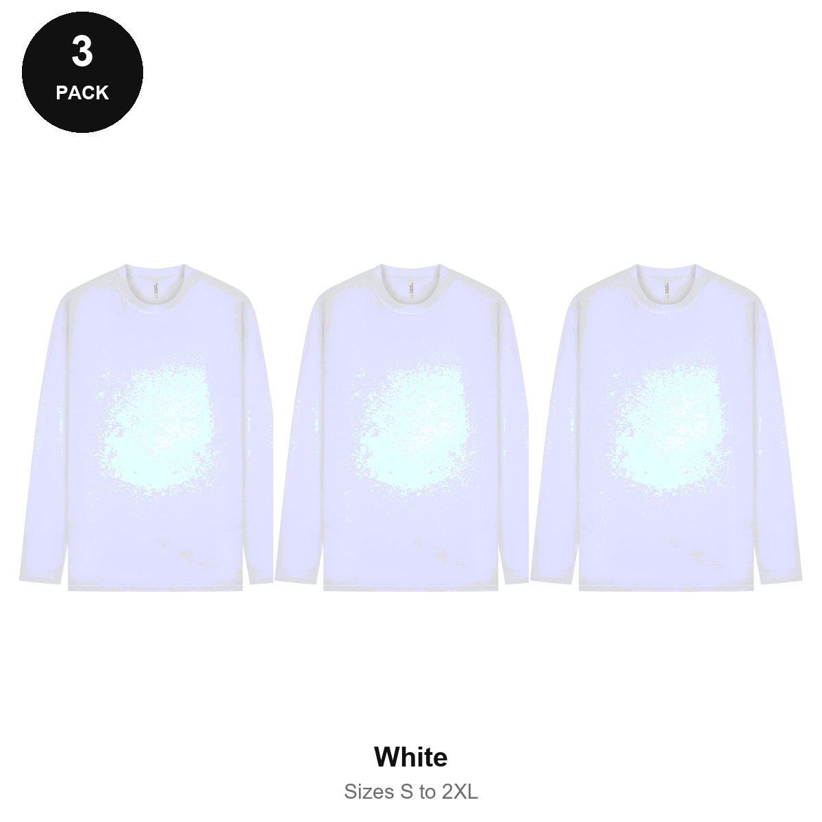Mens Long Sleeve T-Shirts 3 Pack - 100% ringspun cotton 150gsm, Sizes S-2XL - White