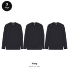 Mens Long Sleeve T-Shirts 3 Pack - 100% ringspun cotton 150gsm, Sizes S-2XL - Navy