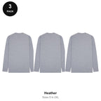 Mens Long Sleeve T-Shirts 3 Pack - 100% ringspun cotton 150gsm, Sizes S-2XL - Heather