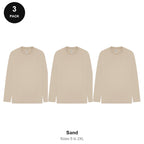 Mens Long Sleeve T-Shirts 3 Pack - 100% ringspun cotton 150gsm, Sizes S-2XL - Sand