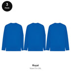 Mens Long Sleeve T-Shirts 3 Pack - 100% ringspun cotton 150gsm, Sizes S-2XL - Royal