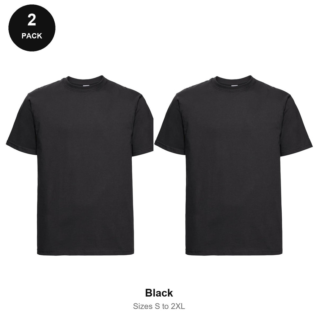 Russell Athletic Heavyweight 215 T-Shirts 2 Pack - 100% ringspun cotton 215gsm, Sizes S-2XL - Black