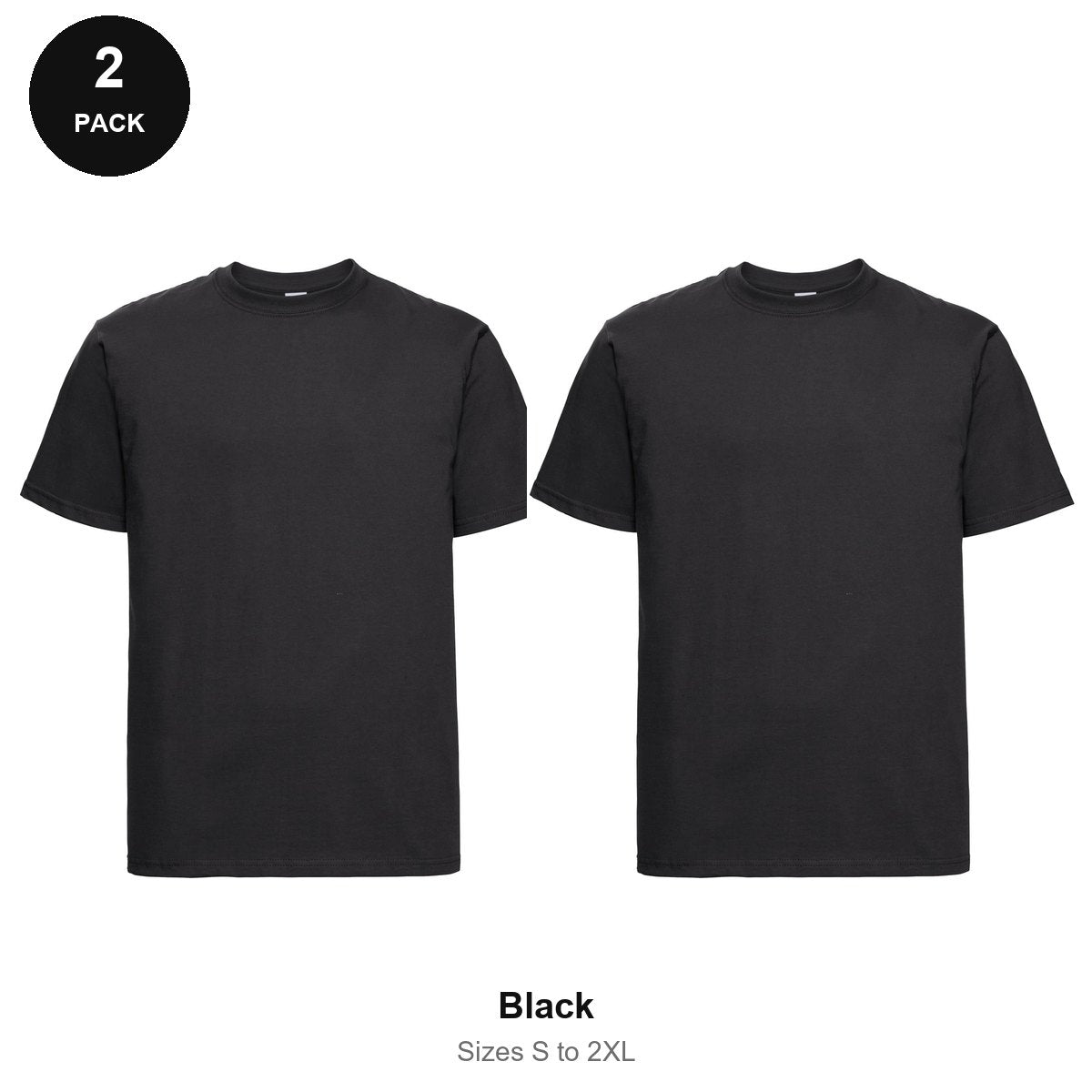 Russell Athletic Heavyweight 215 T-Shirts 2 Pack - 100% ringspun cotton 215gsm, Sizes S-2XL - Black