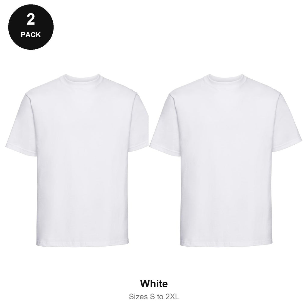 Russell Athletic Heavyweight 215 T-Shirts 2 Pack - 100% ringspun cotton 215gsm, Sizes S-2XL - White