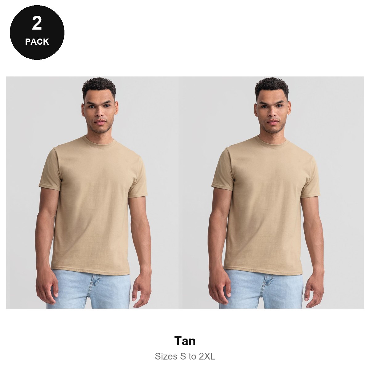 Russell Athletic Heavyweight 215 T-Shirts 2 Pack - 100% ringspun cotton 215gsm, Sizes S-2XL - Tan