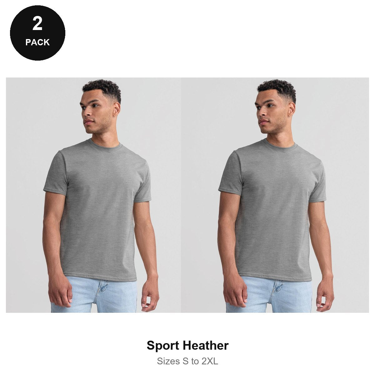 Russell Athletic Heavyweight 215 T-Shirts 2 Pack - 100% ringspun cotton 215gsm, Sizes S-2XL - Sport Heather