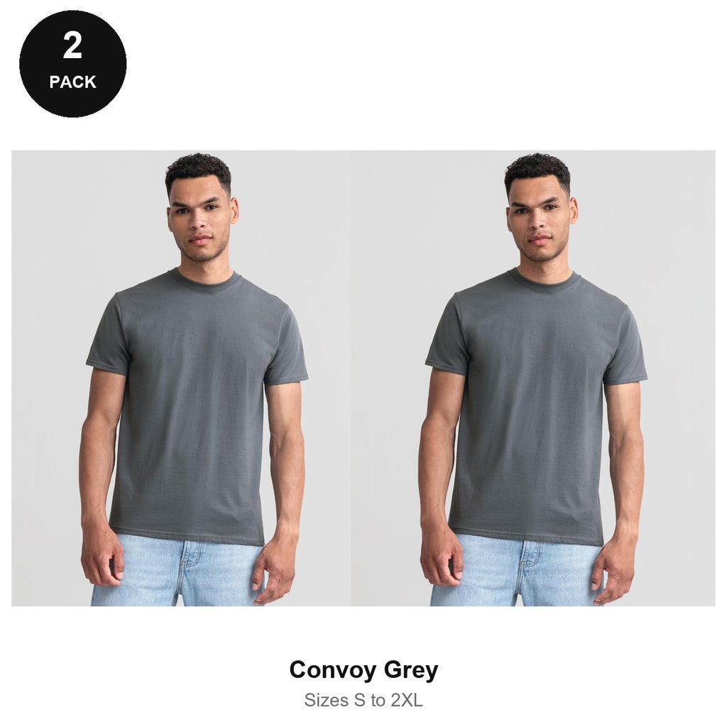 Russell Athletic Heavyweight 215 T-Shirts 2 Pack - 100% ringspun cotton 215gsm, Sizes S-2XL - Convoy Grey
