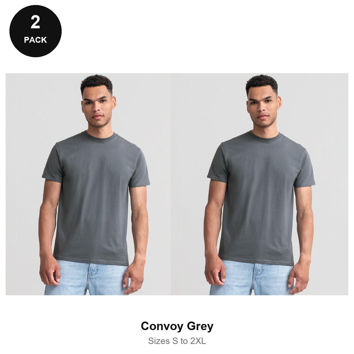 Russell Athletic Heavyweight 215 T-Shirts 2 Pack - 100% ringspun cotton 215gsm, Sizes S-2XL - Convoy Grey