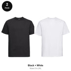 Russell Athletic Heavyweight 215 T-Shirts 2 Pack - 100% ringspun cotton 215gsm, Sizes S-2XL - Black + White