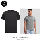 Russell Athletic Heavyweight 215 T-Shirts 2 Pack - 100% ringspun cotton 215gsm, Sizes S-2XL - Black + Sport Heather