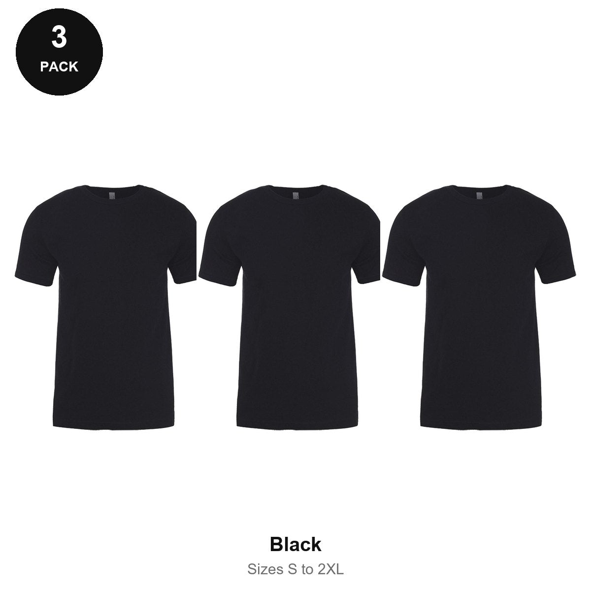 Next Level Cotton T-Shirts 3 Pack - 100% ringspun cotton 145gsm, Sizes S-2XL - Black