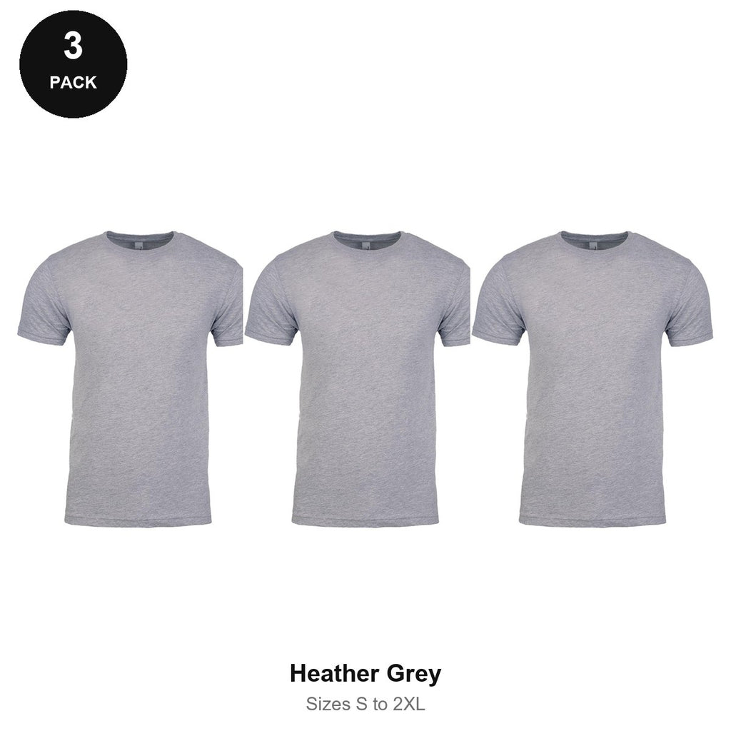 Next Level Cotton T-Shirts 3 Pack - 100% ringspun cotton 145gsm, Sizes S-2XL - Heather Grey