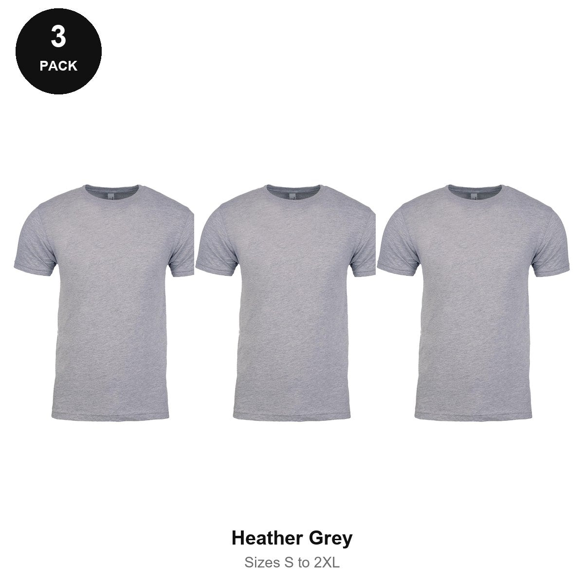 Next Level Cotton T-Shirts 3 Pack - 100% ringspun cotton 145gsm, Sizes S-2XL - Heather Grey