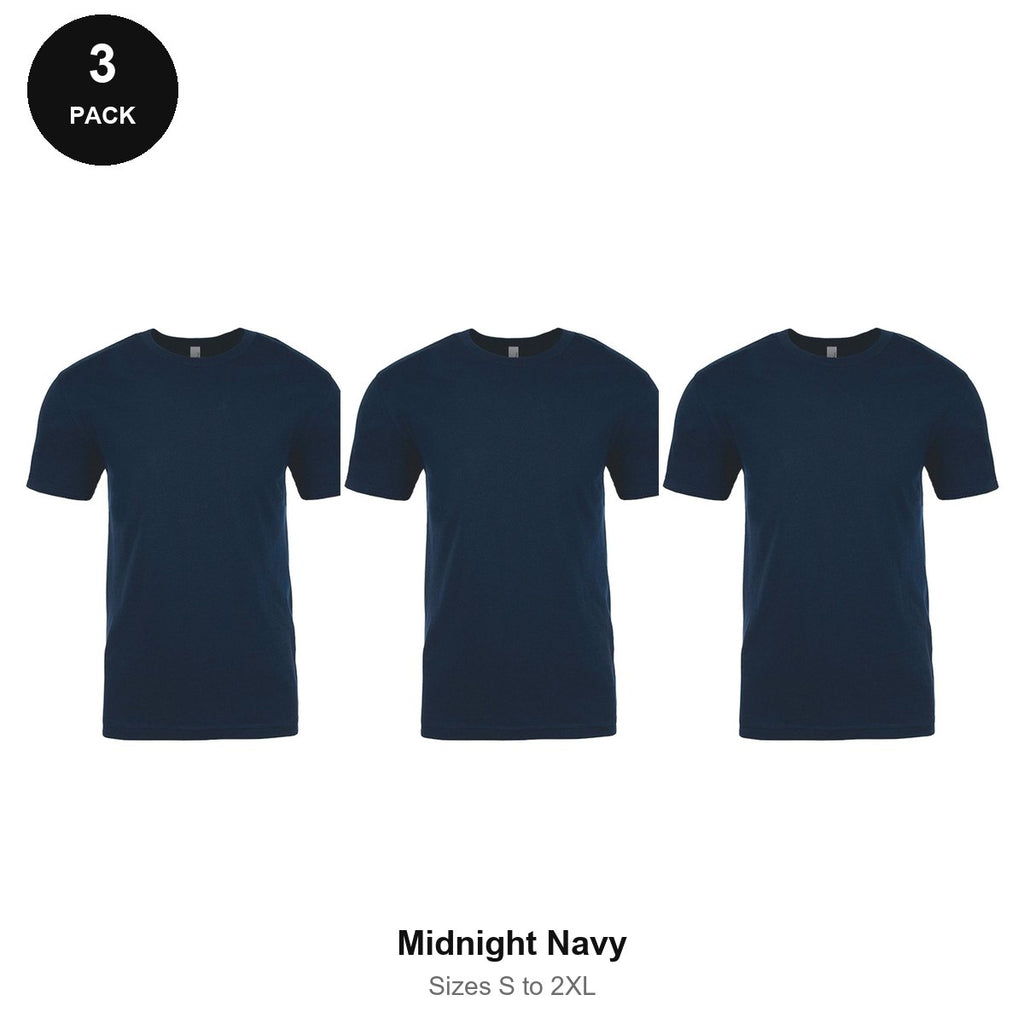 Next Level Cotton T-Shirts 3 Pack - 100% ringspun cotton 145gsm, Sizes S-2XL - Midnight Navy