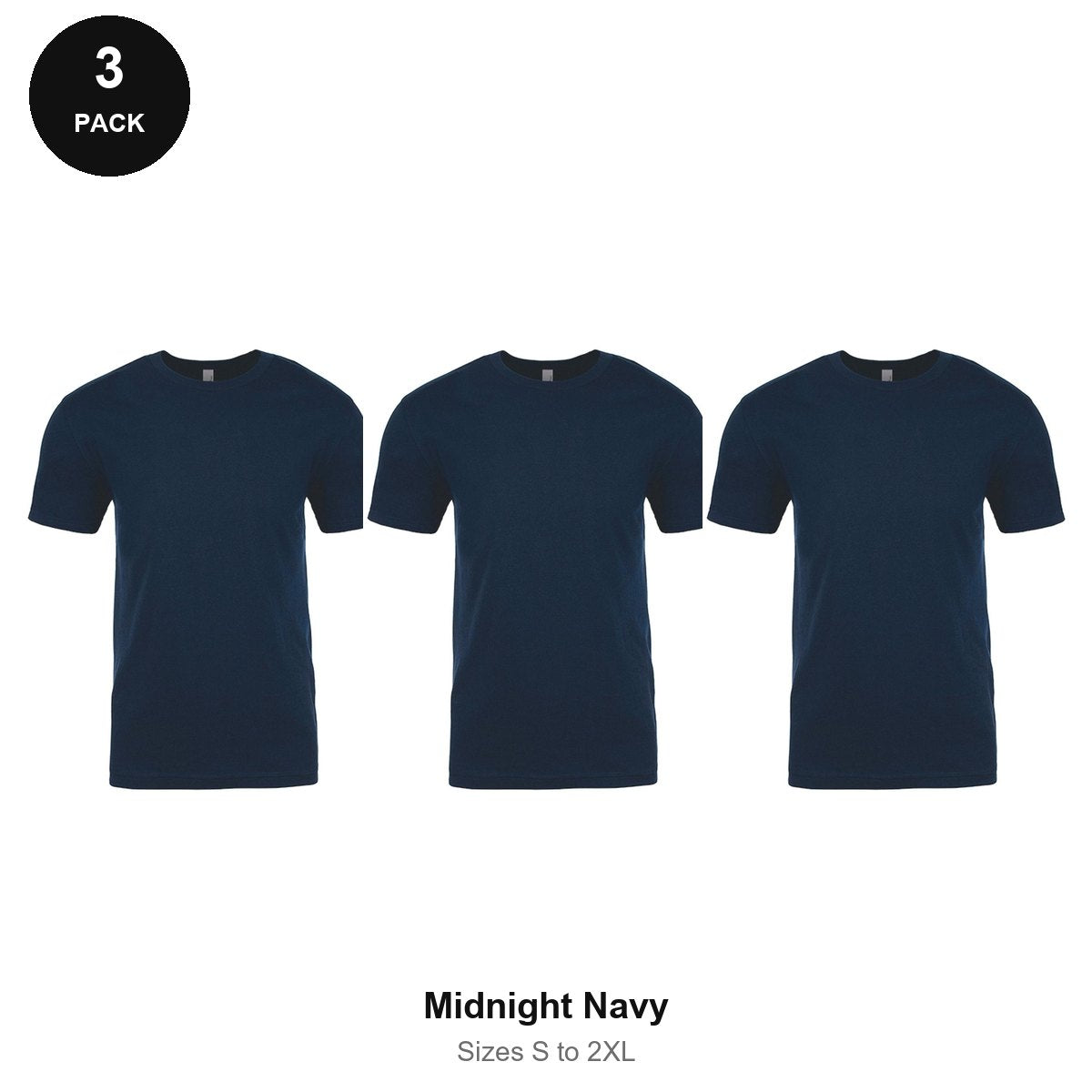 Next Level Cotton T-Shirts 3 Pack - 100% ringspun cotton 145gsm, Sizes S-2XL - Midnight Navy