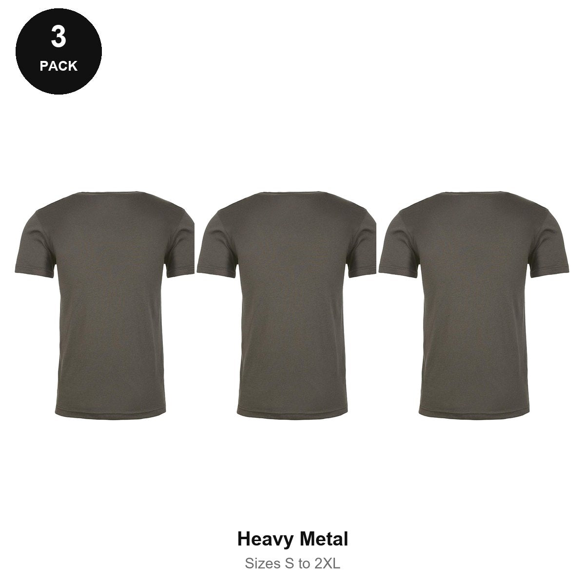 Next Level Cotton T-Shirts 3 Pack - 100% ringspun cotton 145gsm, Sizes S-2XL - Heavy Metal