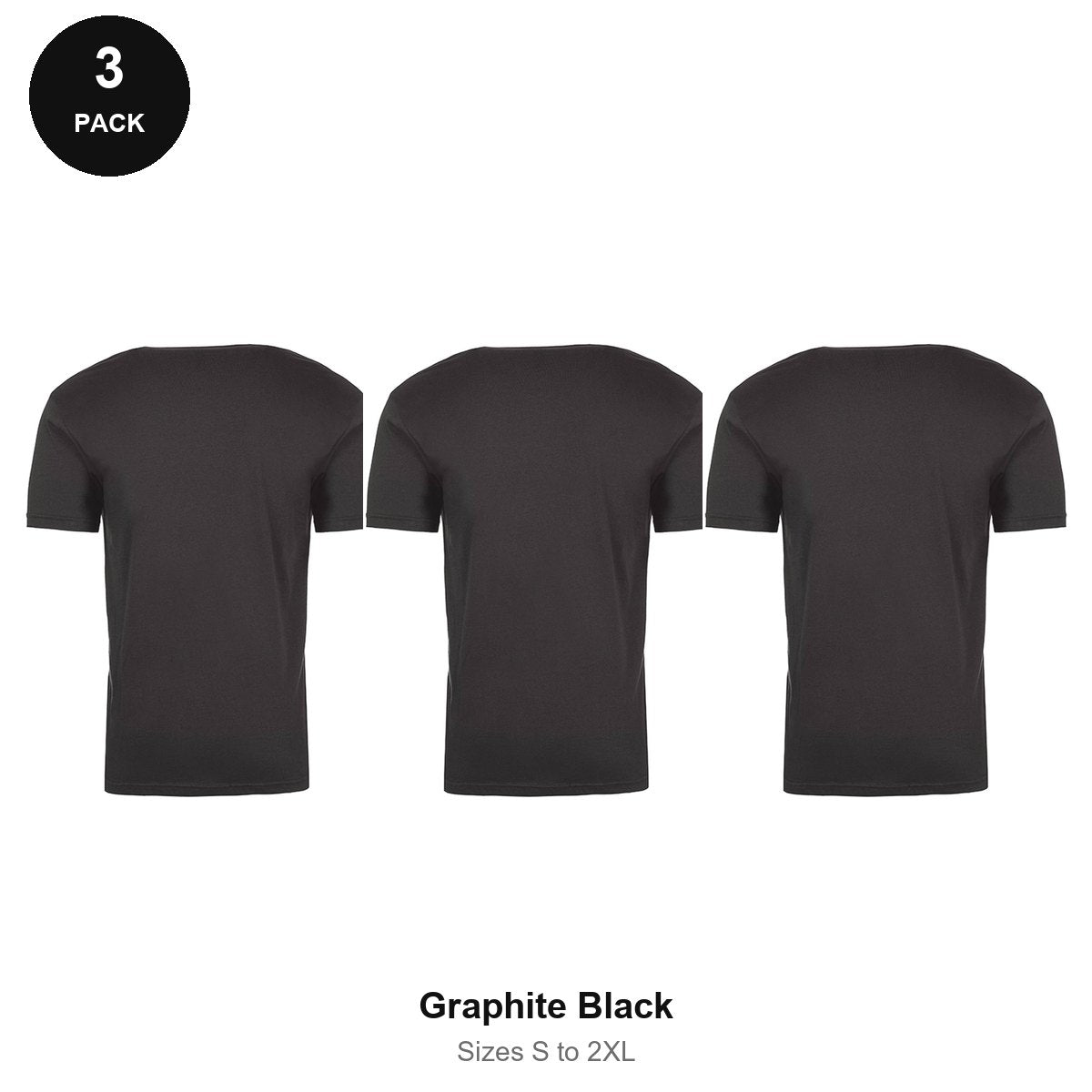 Next Level Cotton T-Shirts 3 Pack - 100% ringspun cotton 145gsm, Sizes S-2XL - Graphite Black