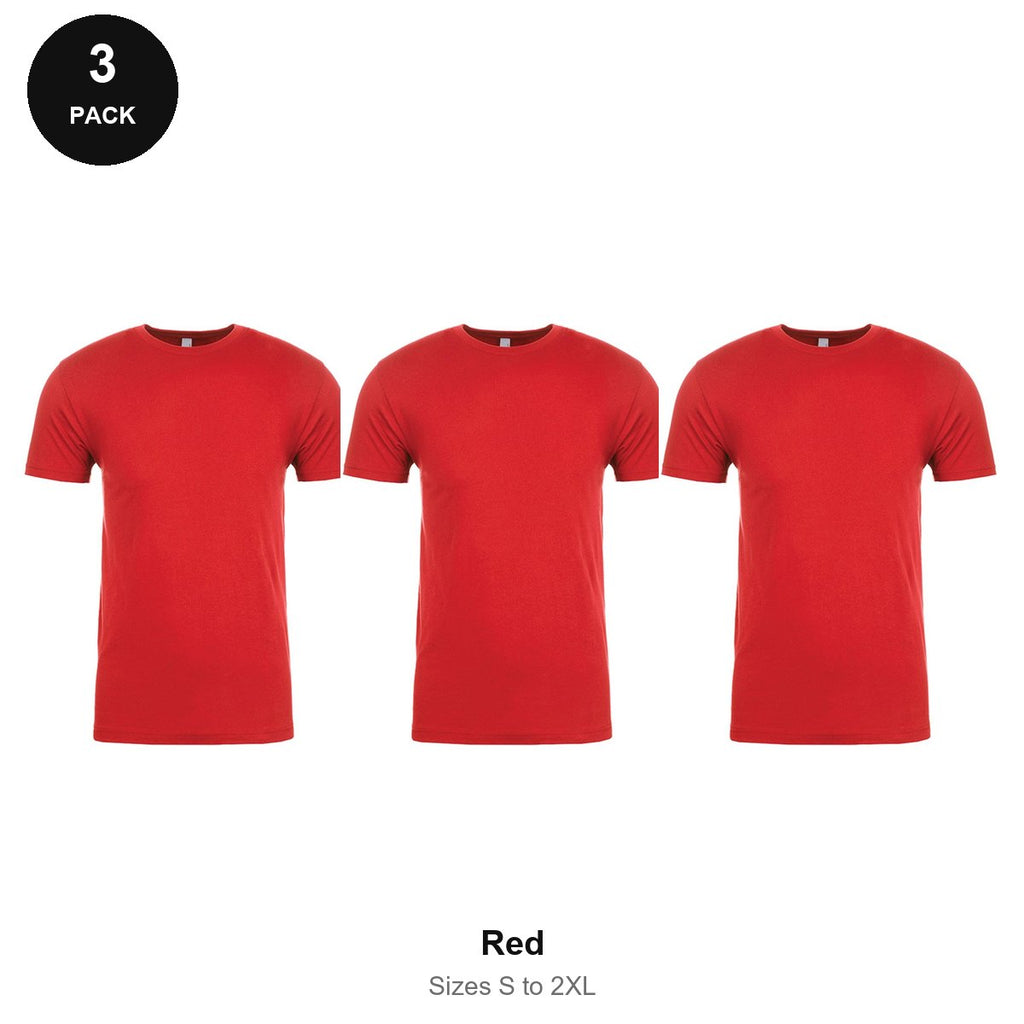 Next Level Cotton T-Shirts 3 Pack - 100% ringspun cotton 145gsm, Sizes S-2XL - Red