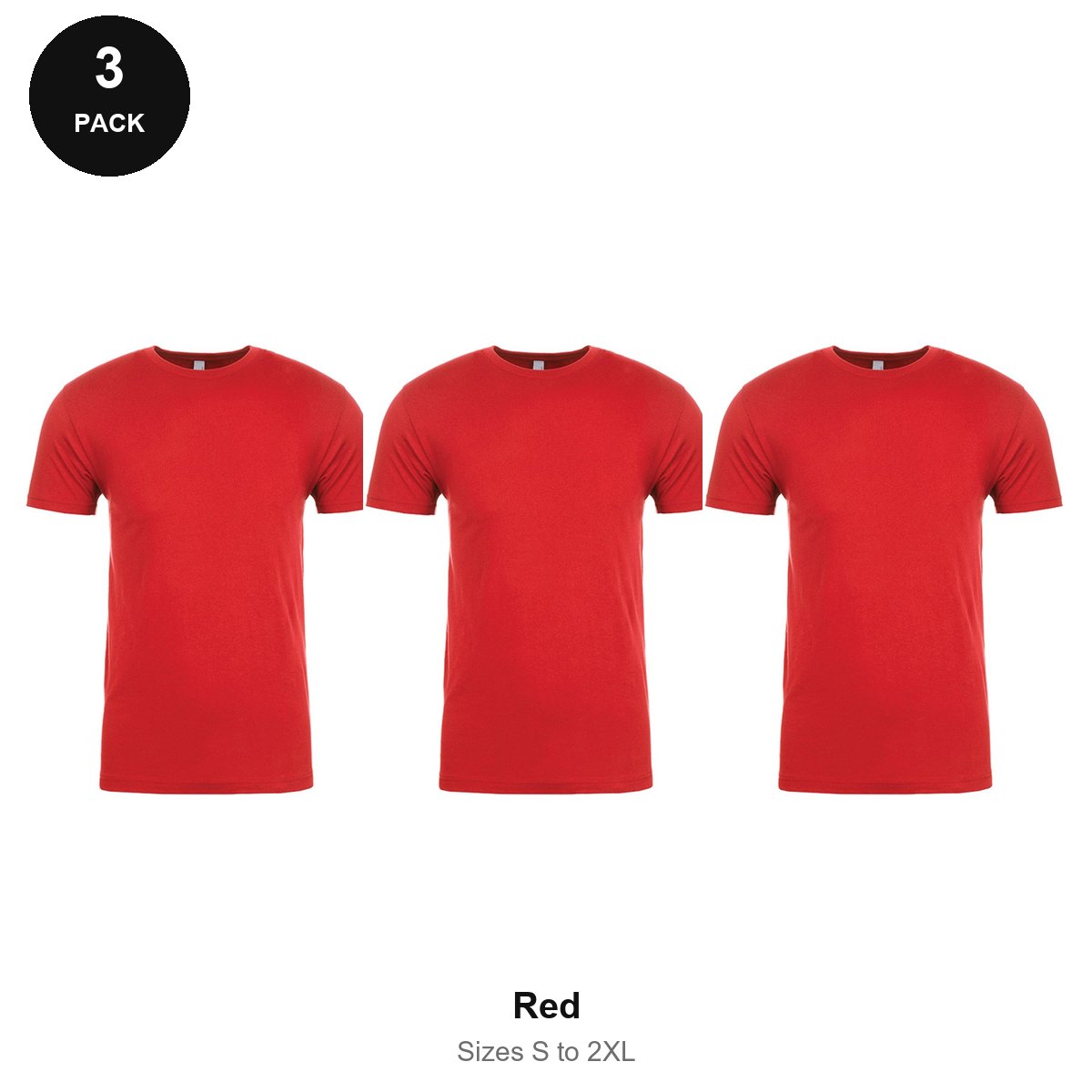 Next Level Cotton T-Shirts 3 Pack - 100% ringspun cotton 145gsm, Sizes S-2XL - Red