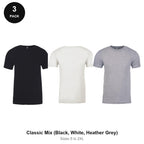Next Level Cotton T-Shirts 3 Pack - 100% ringspun cotton 145gsm, Sizes S-2XL - Classic Mix (Black, White, Heather Grey)