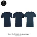Next Level Cotton T-Shirts 3 Pack - 100% ringspun cotton 145gsm, Sizes S-2XL - Blues Mix (Midnight Navy x2, Indigo)