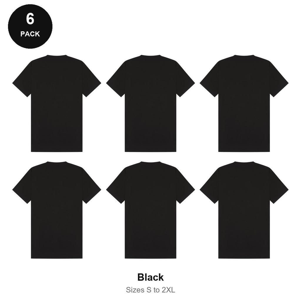 Mens Plain T-Shirts 6 Pack - 100% ringspun cotton 150gsm, Sizes S-2XL - Black