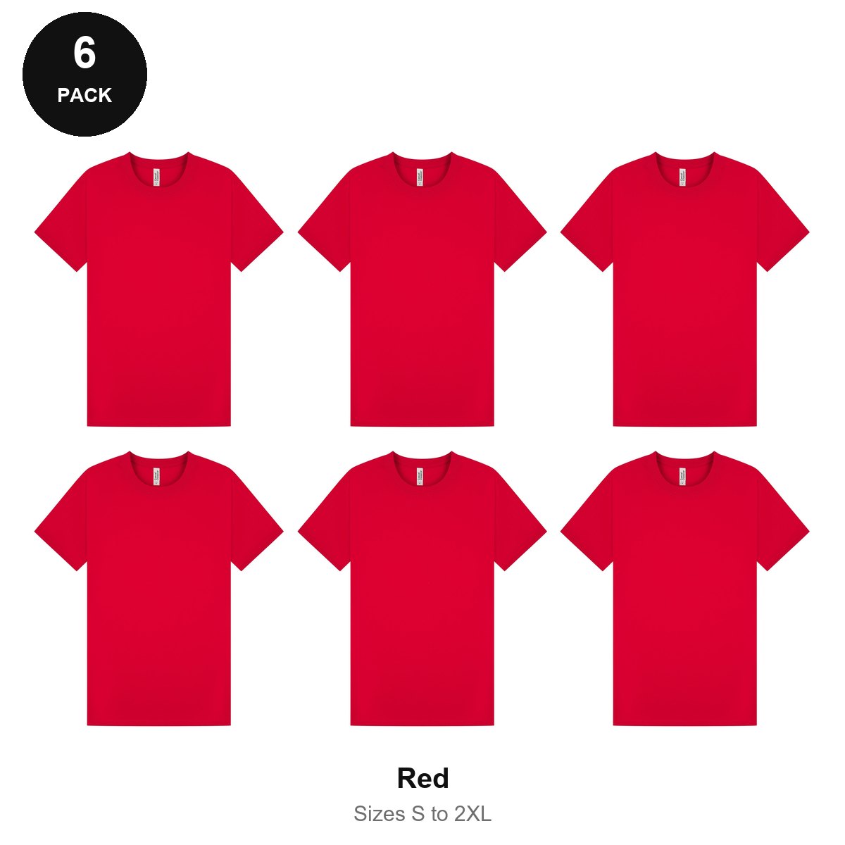 Mens Plain T-Shirts 6 Pack - 100% ringspun cotton 150gsm, Sizes S-2XL - Red