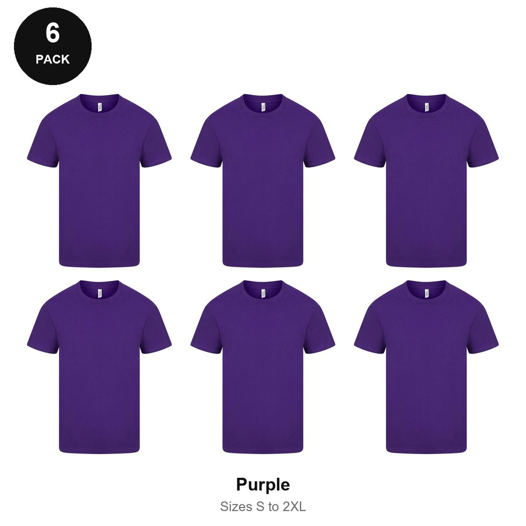 Mens Plain T-Shirts 6 Pack - 100% ringspun cotton 150gsm, Sizes S-2XL - Purple