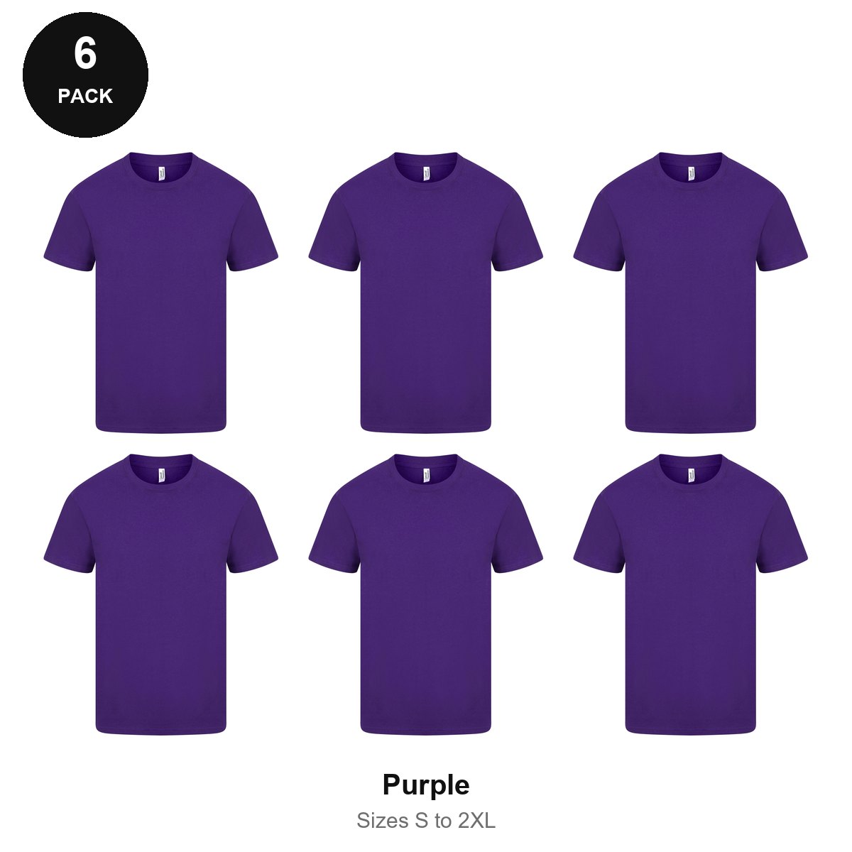 Mens Plain T-Shirts 6 Pack - 100% ringspun cotton 150gsm, Sizes S-2XL - Purple