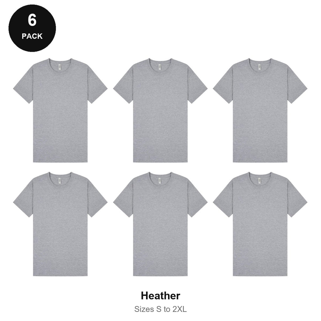 Mens Plain T-Shirts 6 Pack - 100% ringspun cotton 150gsm, Sizes S-2XL - Heather