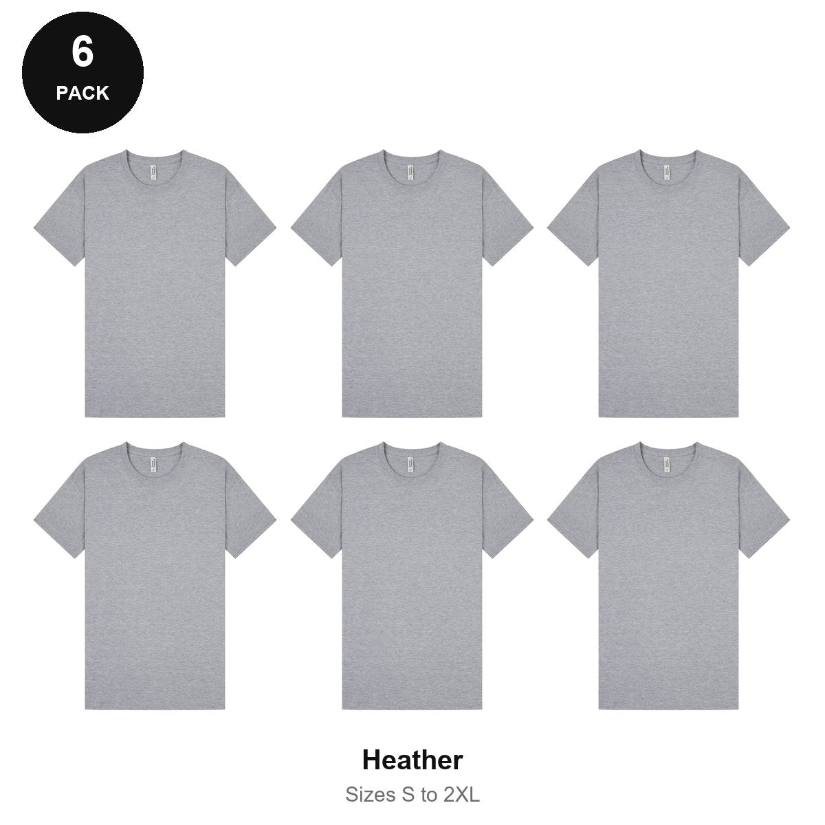 Mens Plain T-Shirts 6 Pack - 100% ringspun cotton 150gsm, Sizes S-2XL - Heather