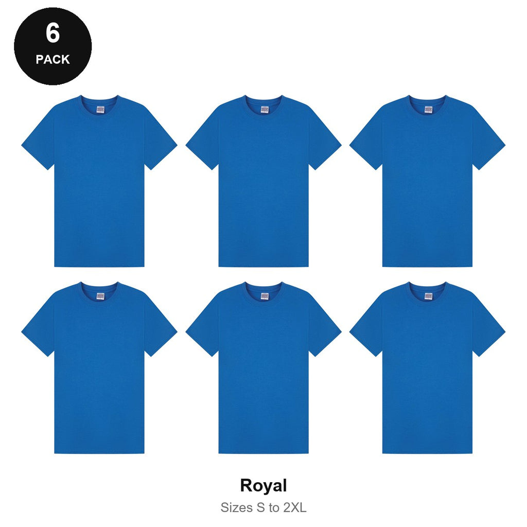 Mens Plain T-Shirts 6 Pack - 100% ringspun cotton 150gsm, Sizes S-2XL - Royal