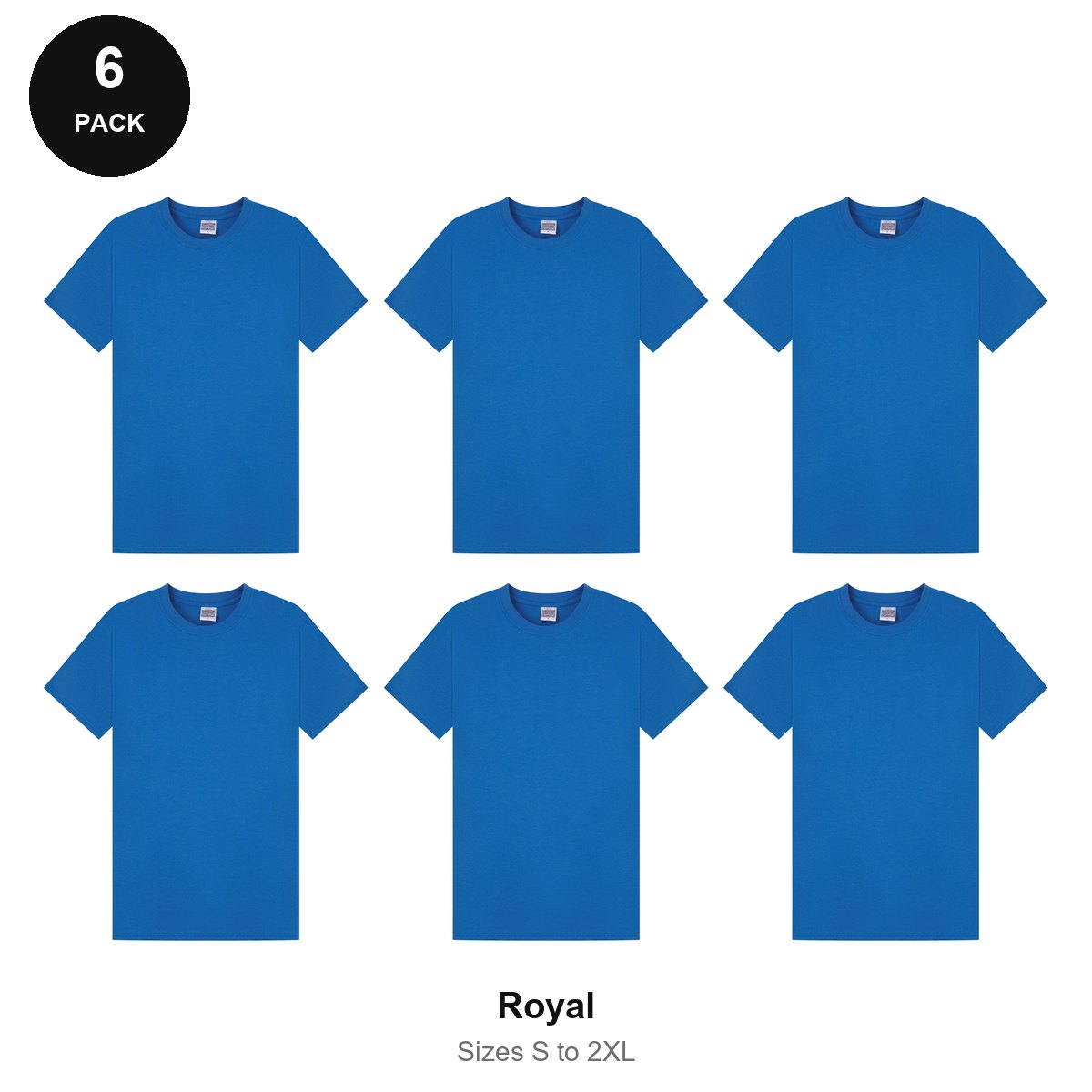 Mens Plain T-Shirts 6 Pack - 100% ringspun cotton 150gsm, Sizes S-2XL - Royal