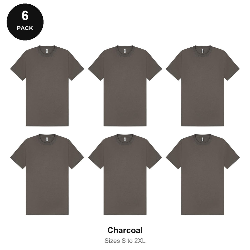 Mens Plain T-Shirts 6 Pack - 100% ringspun cotton 150gsm, Sizes S-2XL - Charcoal