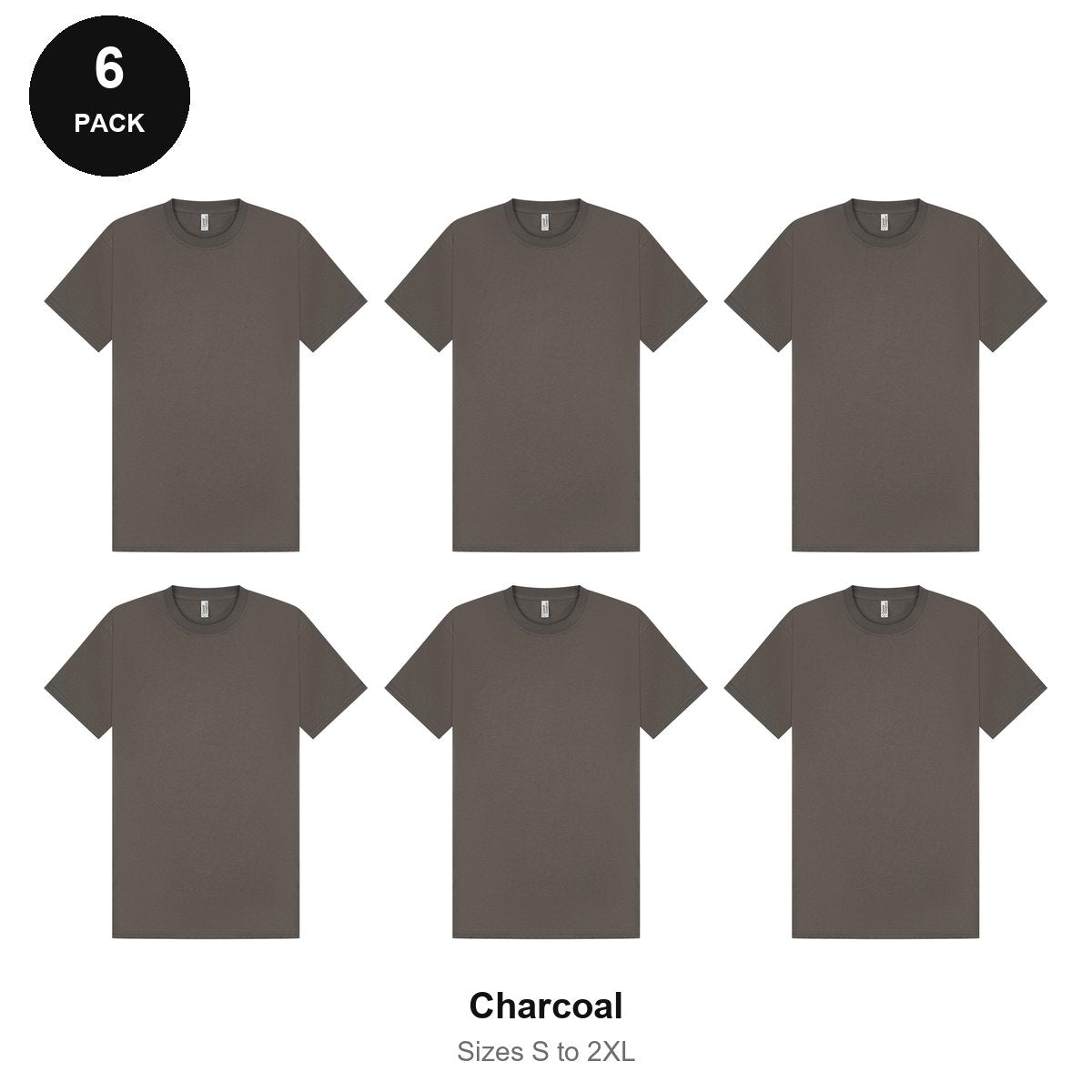 Mens Plain T-Shirts 6 Pack - 100% ringspun cotton 150gsm, Sizes S-2XL - Charcoal