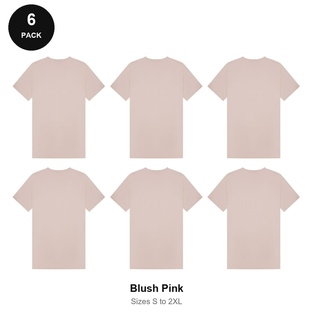 Mens Plain T-Shirts 6 Pack - 100% ringspun cotton 150gsm, Sizes S-2XL - Blush Pink