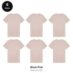 Mens Plain T-Shirts 6 Pack - 100% ringspun cotton 150gsm, Sizes S-2XL - Blush Pink