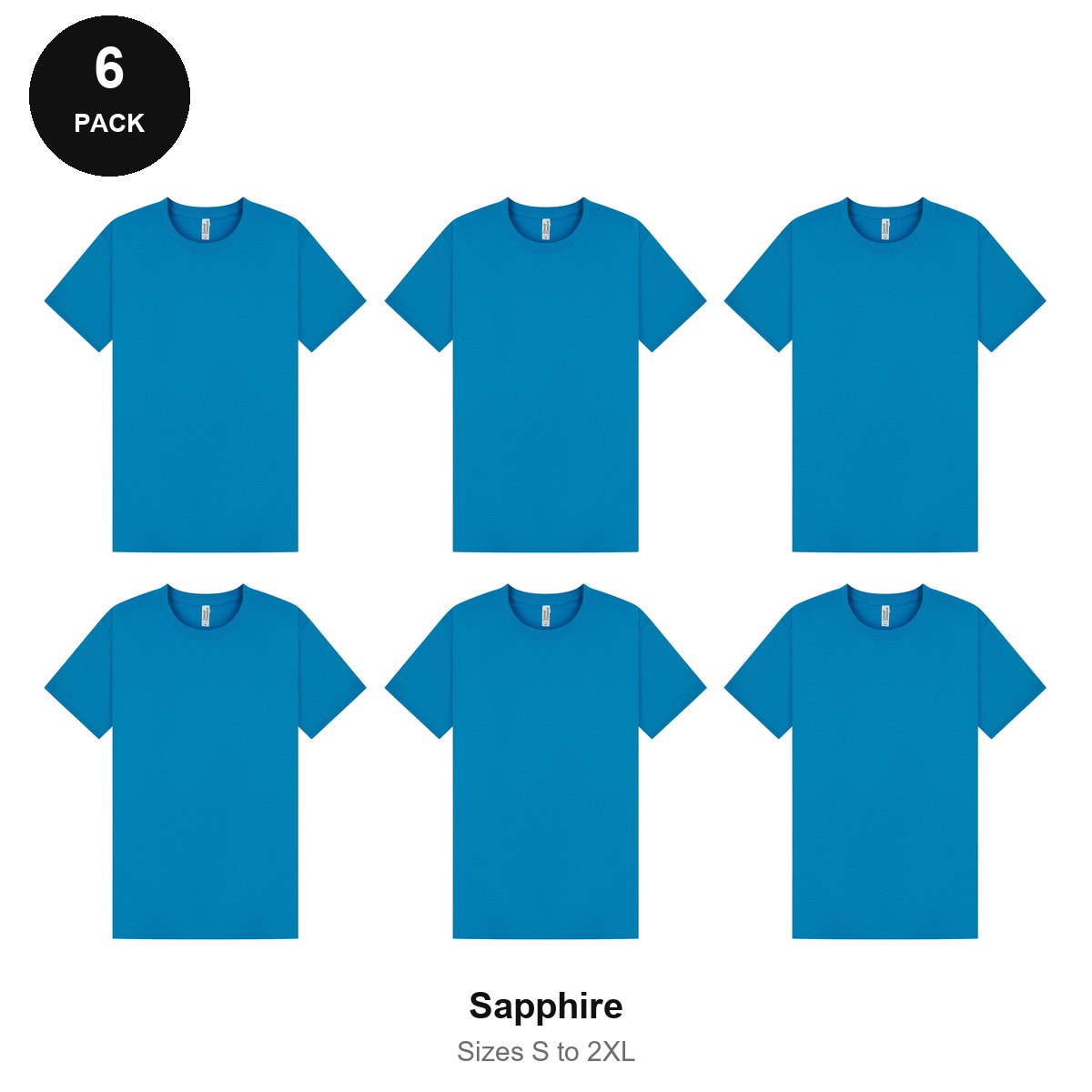 Mens Plain T-Shirts 6 Pack - 100% ringspun cotton 150gsm, Sizes S-2XL - Sapphire