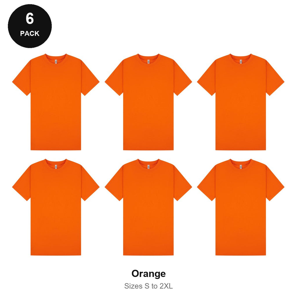 Mens Plain T-Shirts 6 Pack - 100% ringspun cotton 150gsm, Sizes S-2XL - Orange