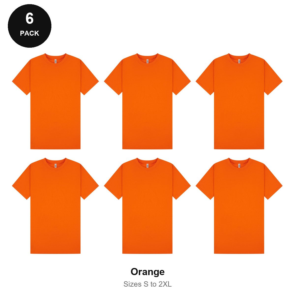 Mens Plain T-Shirts 6 Pack - 100% ringspun cotton 150gsm, Sizes S-2XL - Orange