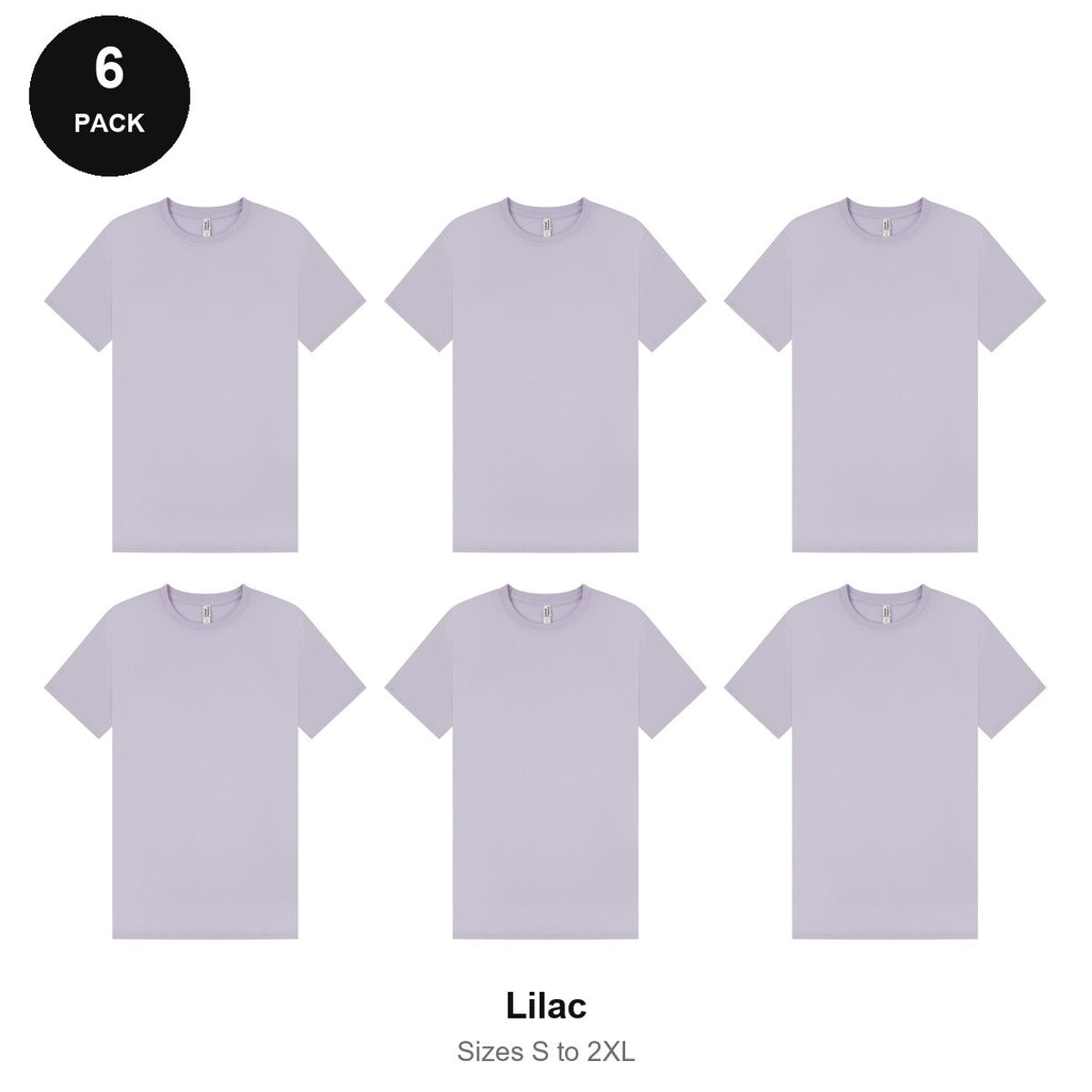 Mens Plain T-Shirts 6 Pack - 100% ringspun cotton 150gsm, Sizes S-2XL - Lilac