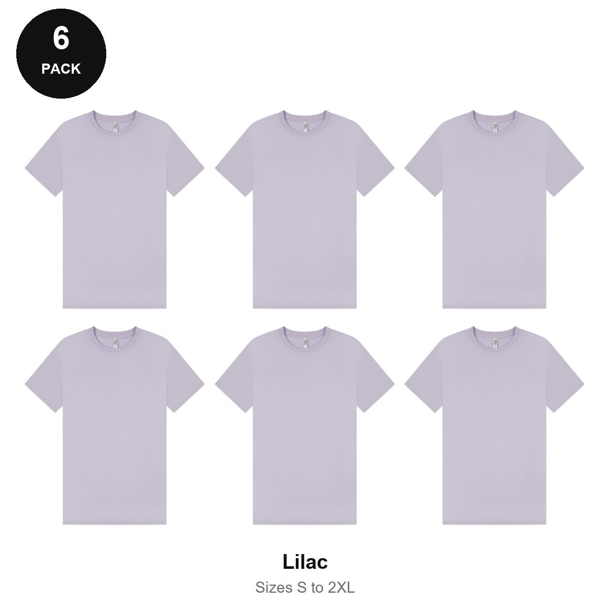 Mens Plain T-Shirts 6 Pack - 100% ringspun cotton 150gsm, Sizes S-2XL - Lilac