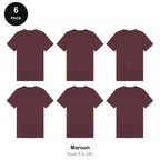 Mens Plain T-Shirts 6 Pack - 100% ringspun cotton 150gsm, Sizes S-2XL - Maroon