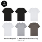 Mens Plain T-Shirts 6 Pack - 100% ringspun cotton 150gsm, Sizes S-2XL - Classic Mix (Black x2, White x2, Heather, Charcoal)